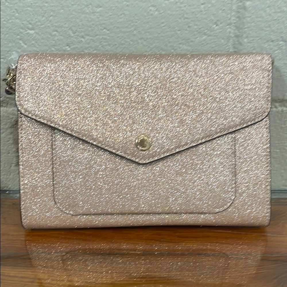 NEW WITH TAGS Kate Spade Pink Glitter Clutch with Envelope Flap